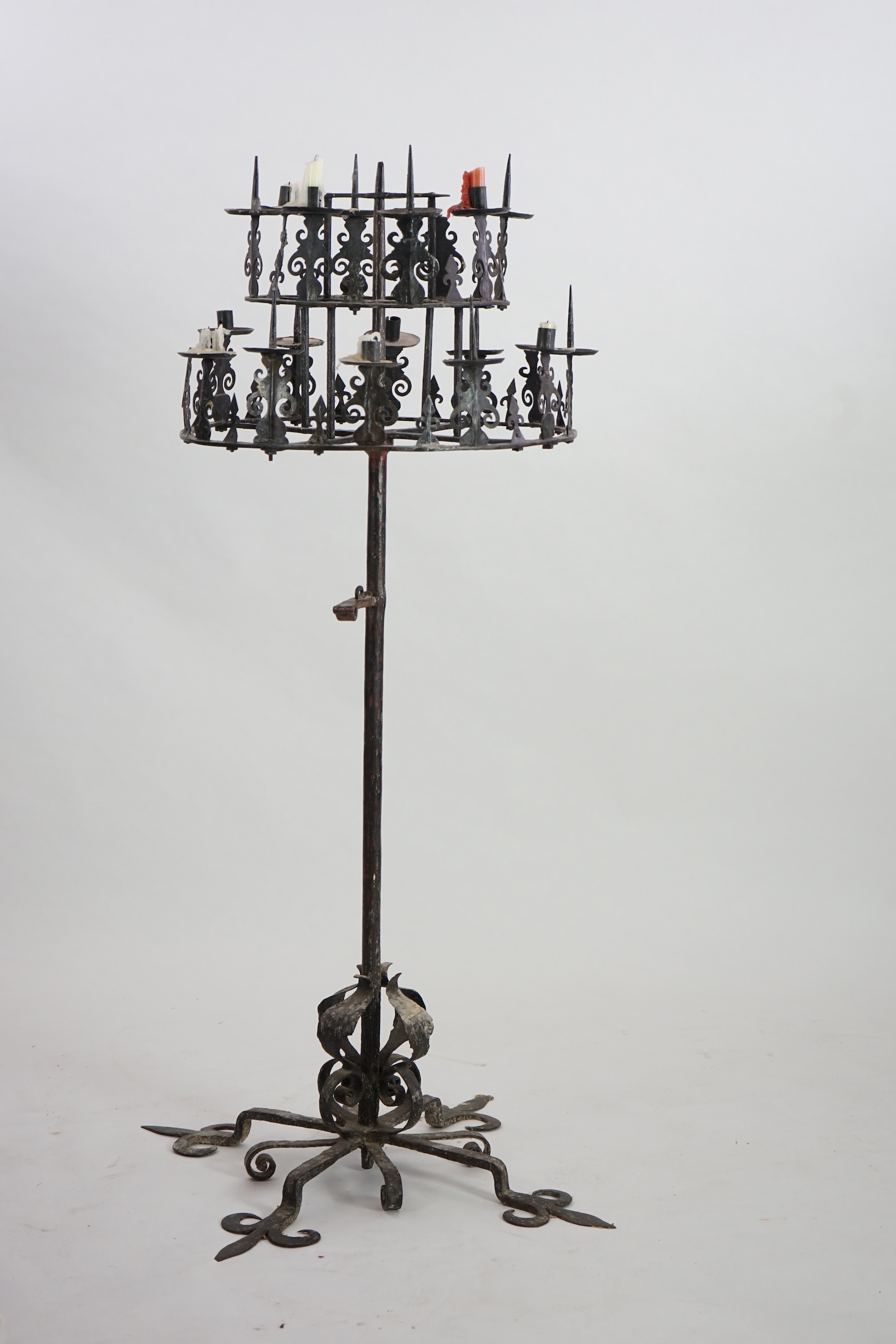 A 17th century French wrought iron pricket candelabrum